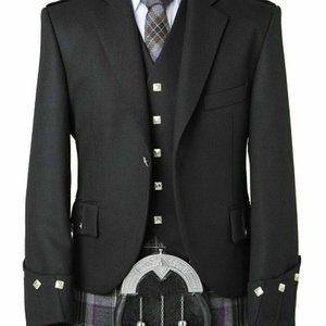 Men's argyle kilt jacket Black Custom made Jacket